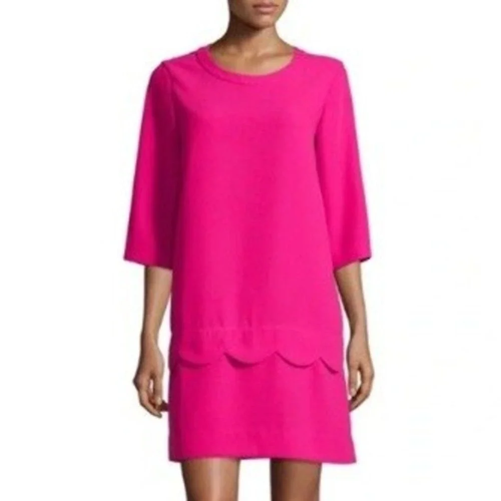 KATE SPADE Demi Scallop Shift Mini Dress Sweetheart Pink Women Size 4 3/4 Sleeve
